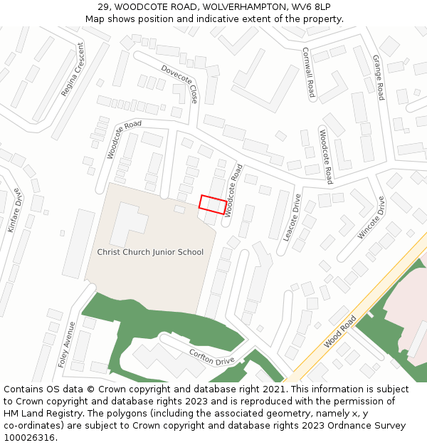 29, WOODCOTE ROAD, WOLVERHAMPTON, WV6 8LP: Location map and indicative extent of plot