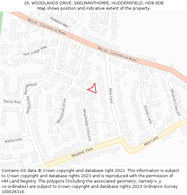 29, WOODLANDS DRIVE, SKELMANTHORPE, HUDDERSFIELD, HD8 9DB: Location map and indicative extent of plot