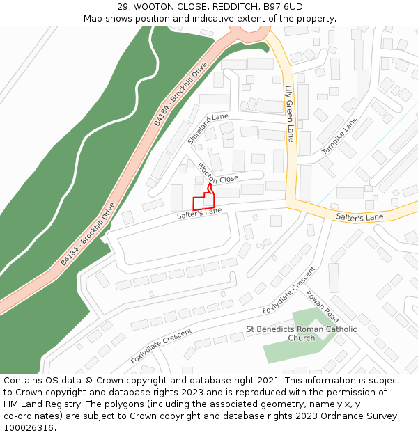 29, WOOTON CLOSE, REDDITCH, B97 6UD: Location map and indicative extent of plot