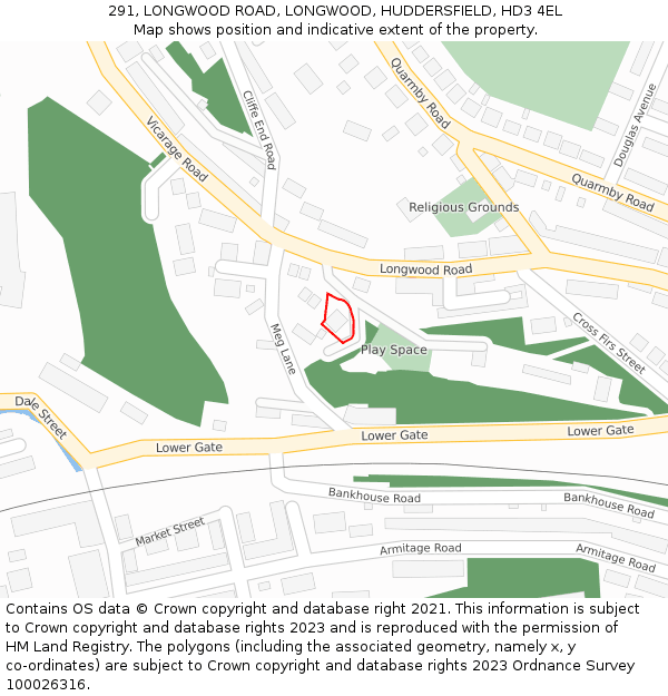 291, LONGWOOD ROAD, LONGWOOD, HUDDERSFIELD, HD3 4EL: Location map and indicative extent of plot