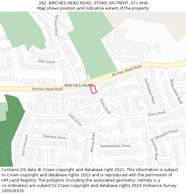 292, BIRCHES HEAD ROAD, STOKE-ON-TRENT, ST1 6NA: Location map and indicative extent of plot