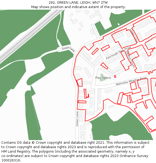 292, GREEN LANE, LEIGH, WN7 2TW: Location map and indicative extent of plot