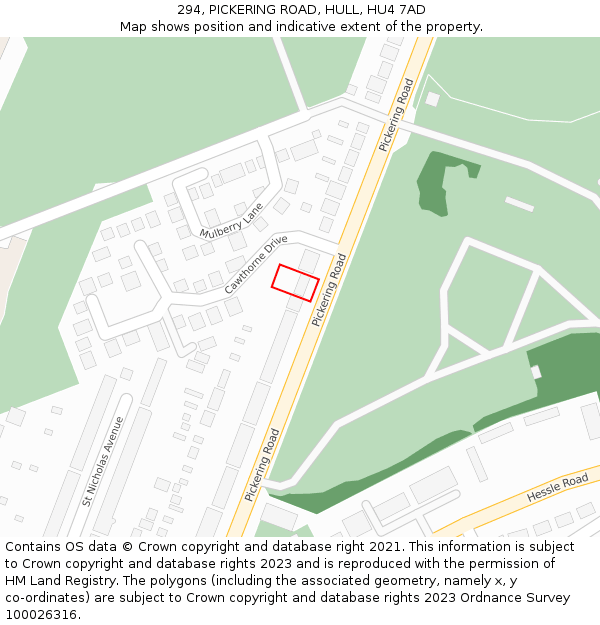 294, PICKERING ROAD, HULL, HU4 7AD: Location map and indicative extent of plot