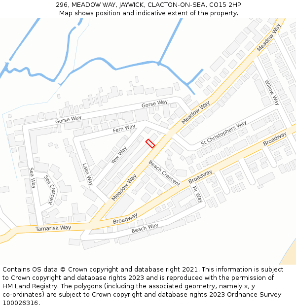 296, MEADOW WAY, JAYWICK, CLACTON-ON-SEA, CO15 2HP: Location map and indicative extent of plot