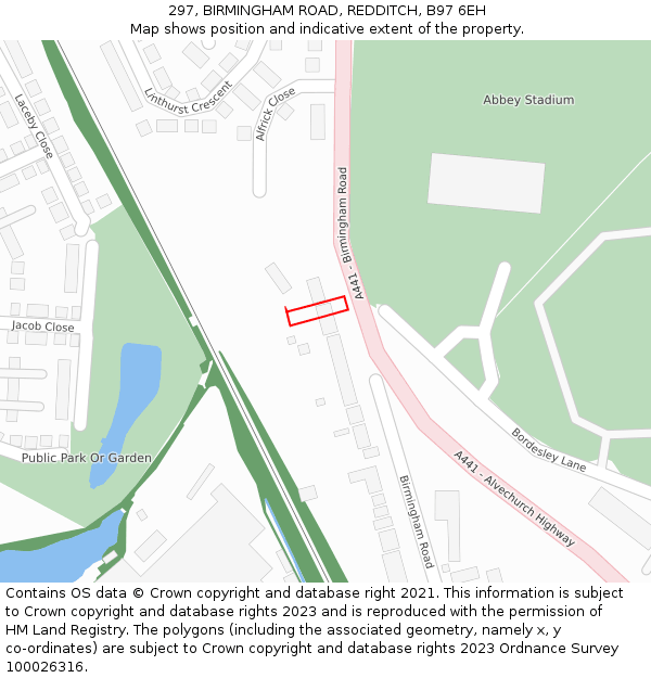 297, BIRMINGHAM ROAD, REDDITCH, B97 6EH: Location map and indicative extent of plot