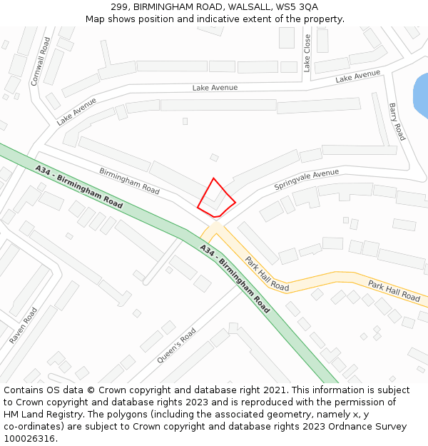 299, BIRMINGHAM ROAD, WALSALL, WS5 3QA: Location map and indicative extent of plot