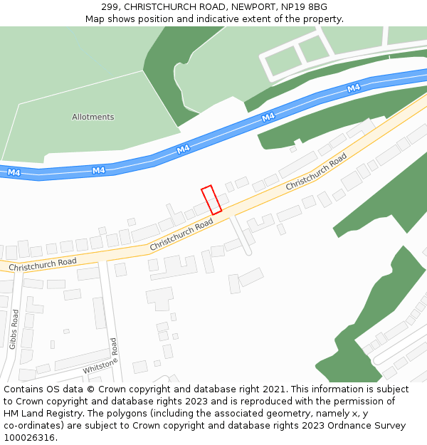 299, CHRISTCHURCH ROAD, NEWPORT, NP19 8BG: Location map and indicative extent of plot
