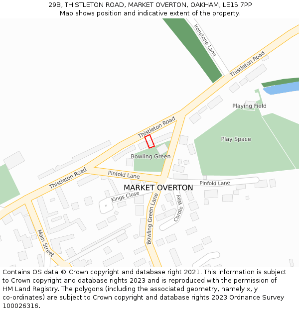 29B, THISTLETON ROAD, MARKET OVERTON, OAKHAM, LE15 7PP: Location map and indicative extent of plot