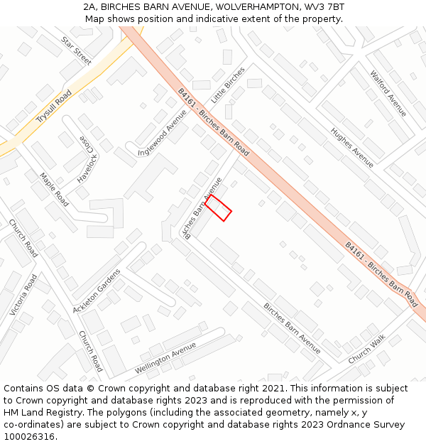 2A, BIRCHES BARN AVENUE, WOLVERHAMPTON, WV3 7BT: Location map and indicative extent of plot