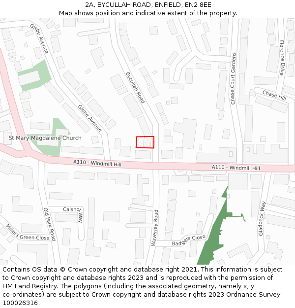 2A, BYCULLAH ROAD, ENFIELD, EN2 8EE: Location map and indicative extent of plot