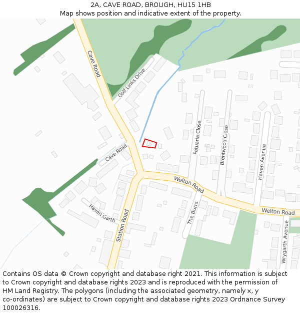 2A, CAVE ROAD, BROUGH, HU15 1HB: Location map and indicative extent of plot