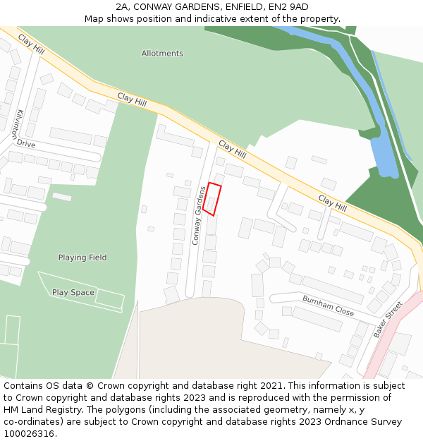 2A, CONWAY GARDENS, ENFIELD, EN2 9AD: Location map and indicative extent of plot