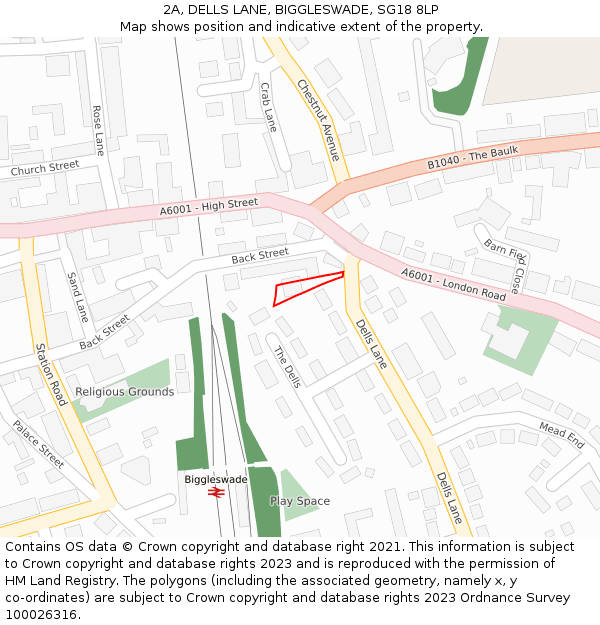 2A, DELLS LANE, BIGGLESWADE, SG18 8LP: Location map and indicative extent of plot