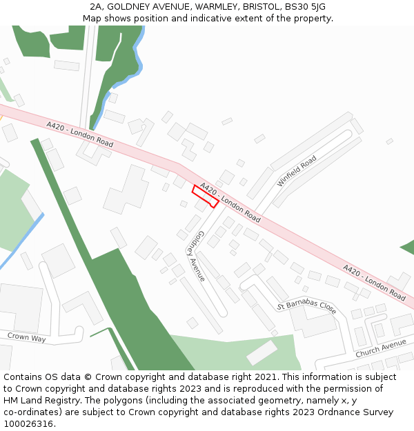 2A, GOLDNEY AVENUE, WARMLEY, BRISTOL, BS30 5JG: Location map and indicative extent of plot