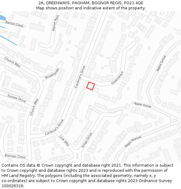 2A, GREENWAYS, PAGHAM, BOGNOR REGIS, PO21 4QE: Location map and indicative extent of plot