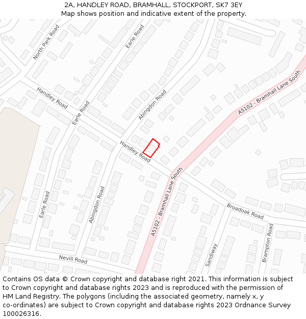 2A, HANDLEY ROAD, BRAMHALL, STOCKPORT, SK7 3EY: Location map and indicative extent of plot