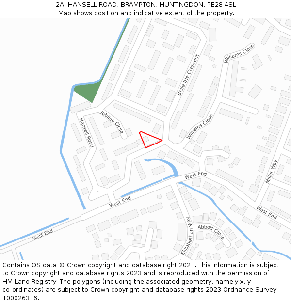 2A, HANSELL ROAD, BRAMPTON, HUNTINGDON, PE28 4SL: Location map and indicative extent of plot