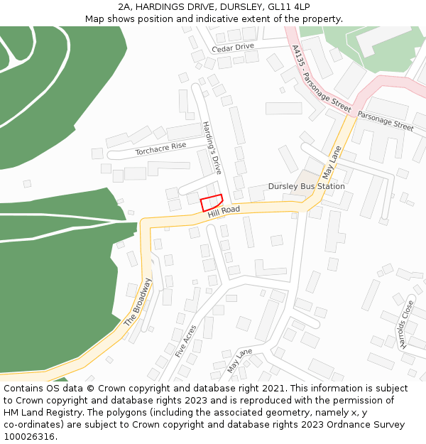 2A, HARDINGS DRIVE, DURSLEY, GL11 4LP: Location map and indicative extent of plot