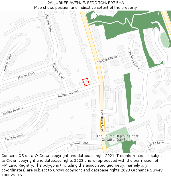 2A, JUBILEE AVENUE, REDDITCH, B97 5HA: Location map and indicative extent of plot