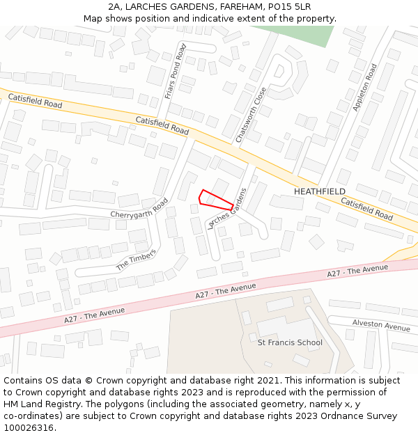 2A, LARCHES GARDENS, FAREHAM, PO15 5LR: Location map and indicative extent of plot