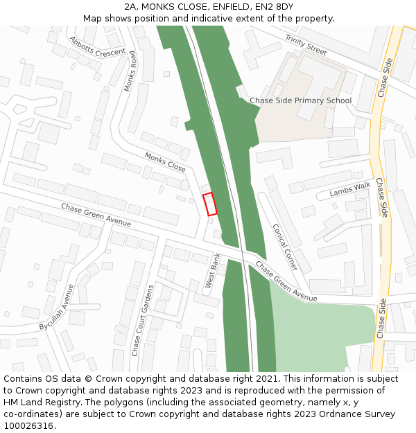 2A, MONKS CLOSE, ENFIELD, EN2 8DY: Location map and indicative extent of plot