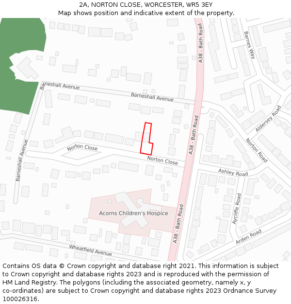 2A, NORTON CLOSE, WORCESTER, WR5 3EY: Location map and indicative extent of plot