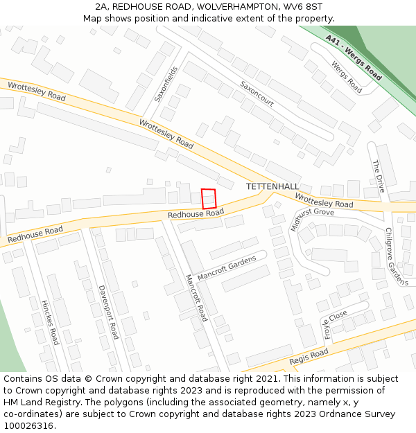 2A, REDHOUSE ROAD, WOLVERHAMPTON, WV6 8ST: Location map and indicative extent of plot