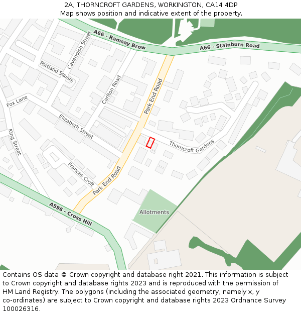 2A, THORNCROFT GARDENS, WORKINGTON, CA14 4DP: Location map and indicative extent of plot
