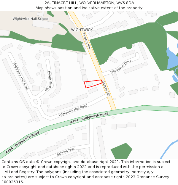 2A, TINACRE HILL, WOLVERHAMPTON, WV6 8DA: Location map and indicative extent of plot
