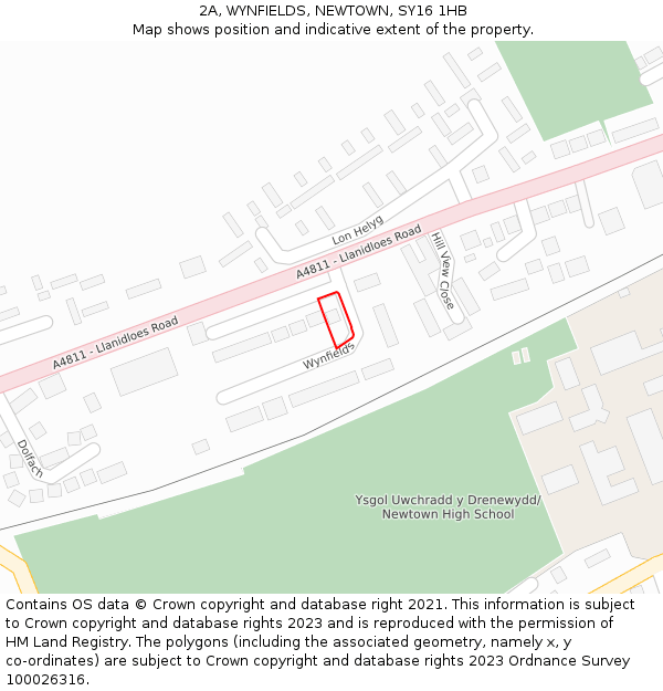 2A, WYNFIELDS, NEWTOWN, SY16 1HB: Location map and indicative extent of plot