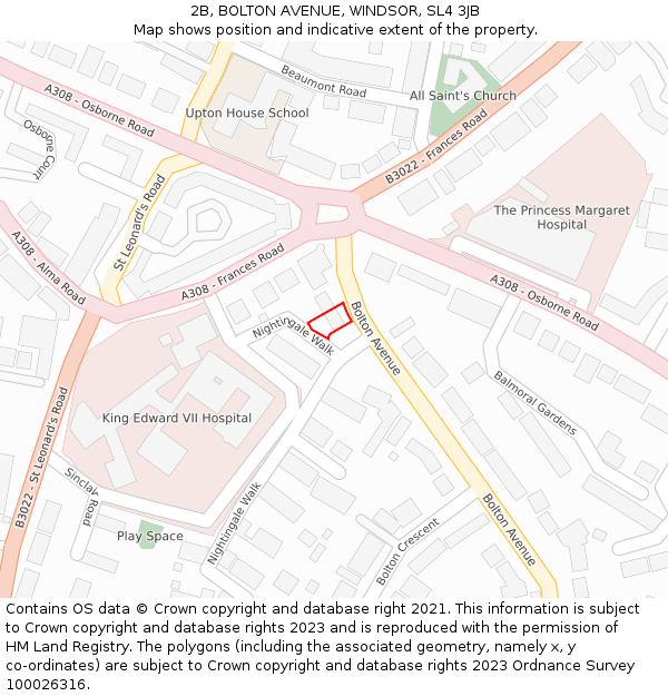 2B, BOLTON AVENUE, WINDSOR, SL4 3JB: Location map and indicative extent of plot