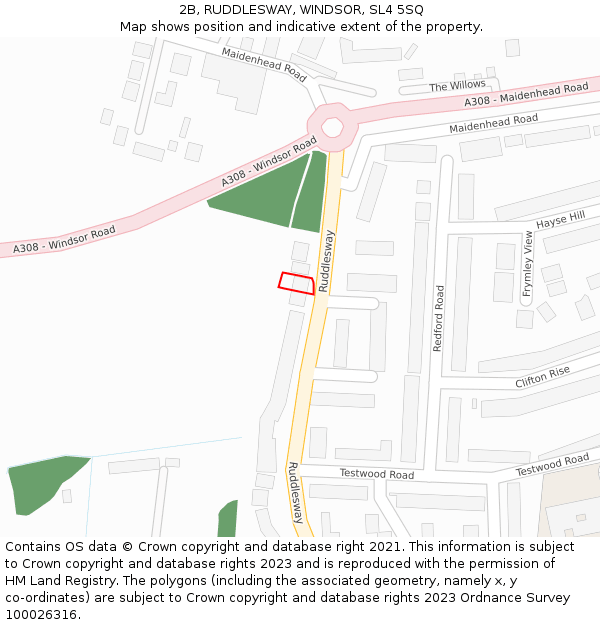 2B, RUDDLESWAY, WINDSOR, SL4 5SQ: Location map and indicative extent of plot