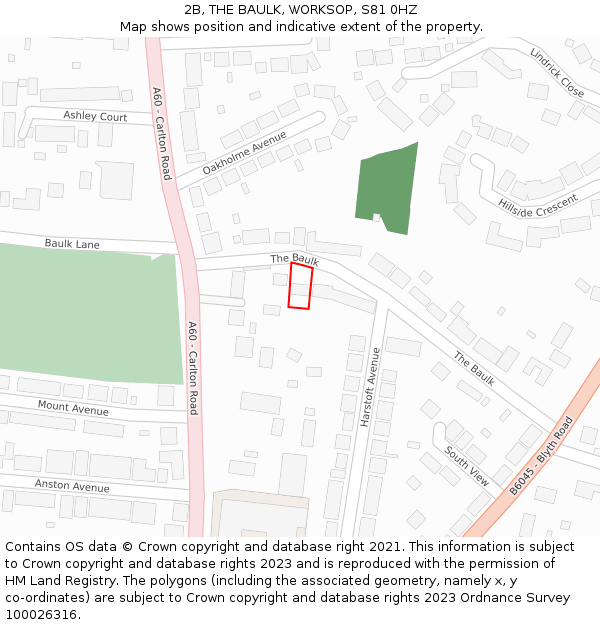 2B, THE BAULK, WORKSOP, S81 0HZ: Location map and indicative extent of plot