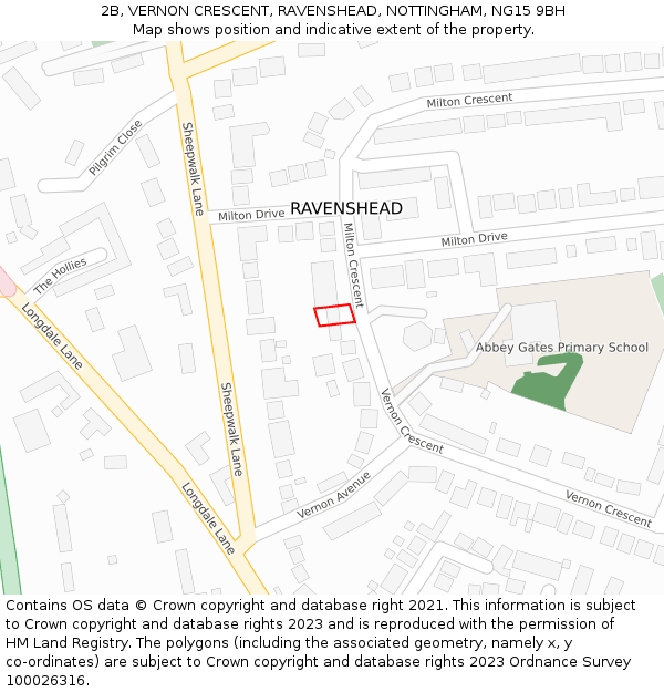 2B, VERNON CRESCENT, RAVENSHEAD, NOTTINGHAM, NG15 9BH: Location map and indicative extent of plot