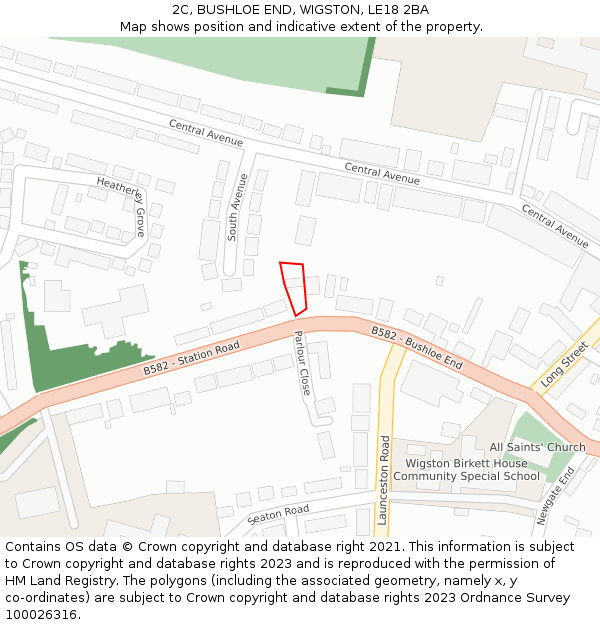 2C, BUSHLOE END, WIGSTON, LE18 2BA: Location map and indicative extent of plot