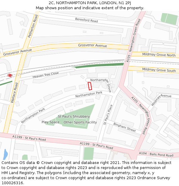 2C, NORTHAMPTON PARK, LONDON, N1 2PJ: Location map and indicative extent of plot