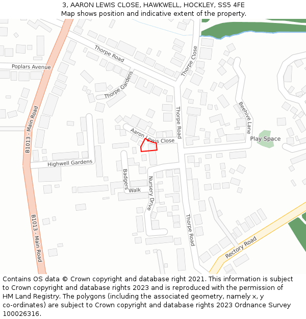 3, AARON LEWIS CLOSE, HAWKWELL, HOCKLEY, SS5 4FE: Location map and indicative extent of plot