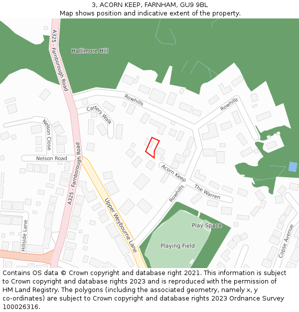 3, ACORN KEEP, FARNHAM, GU9 9BL: Location map and indicative extent of plot