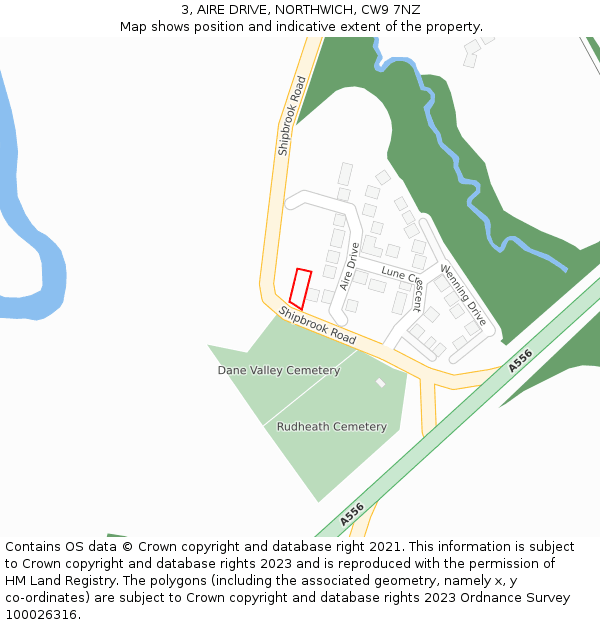 3, AIRE DRIVE, NORTHWICH, CW9 7NZ: Location map and indicative extent of plot