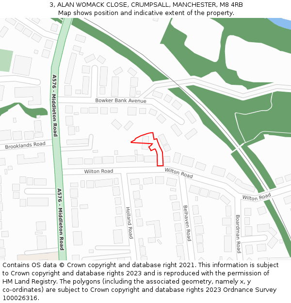 3, ALAN WOMACK CLOSE, CRUMPSALL, MANCHESTER, M8 4RB: Location map and indicative extent of plot