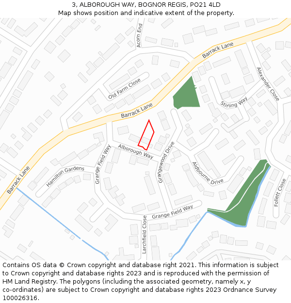 3, ALBOROUGH WAY, BOGNOR REGIS, PO21 4LD: Location map and indicative extent of plot