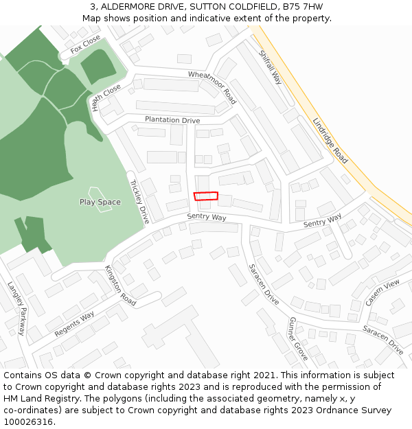 3, ALDERMORE DRIVE, SUTTON COLDFIELD, B75 7HW: Location map and indicative extent of plot
