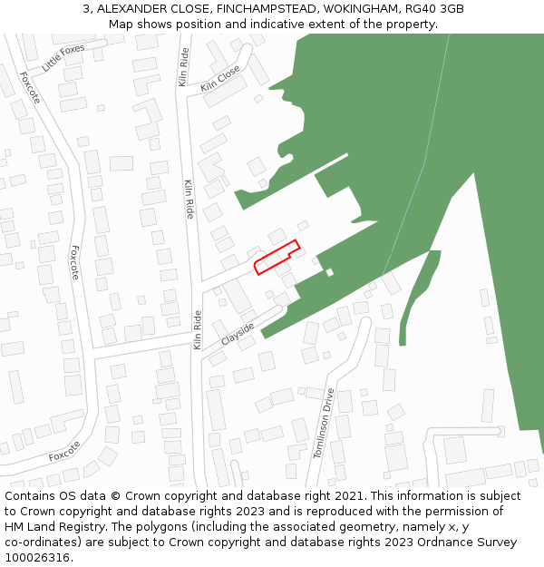 3, ALEXANDER CLOSE, FINCHAMPSTEAD, WOKINGHAM, RG40 3GB: Location map and indicative extent of plot