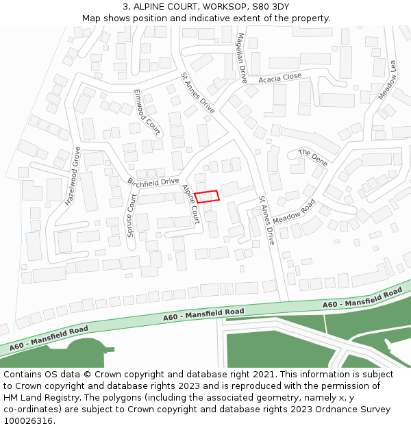 3, ALPINE COURT, WORKSOP, S80 3DY: Location map and indicative extent of plot