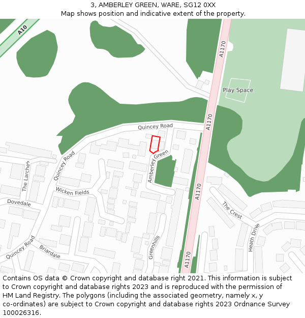 3, AMBERLEY GREEN, WARE, SG12 0XX: Location map and indicative extent of plot