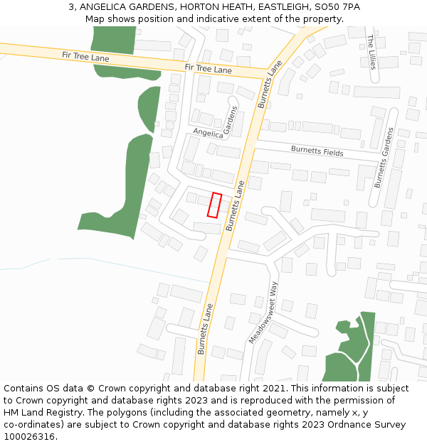 3, ANGELICA GARDENS, HORTON HEATH, EASTLEIGH, SO50 7PA: Location map and indicative extent of plot