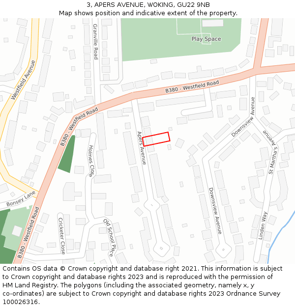 3, APERS AVENUE, WOKING, GU22 9NB: Location map and indicative extent of plot