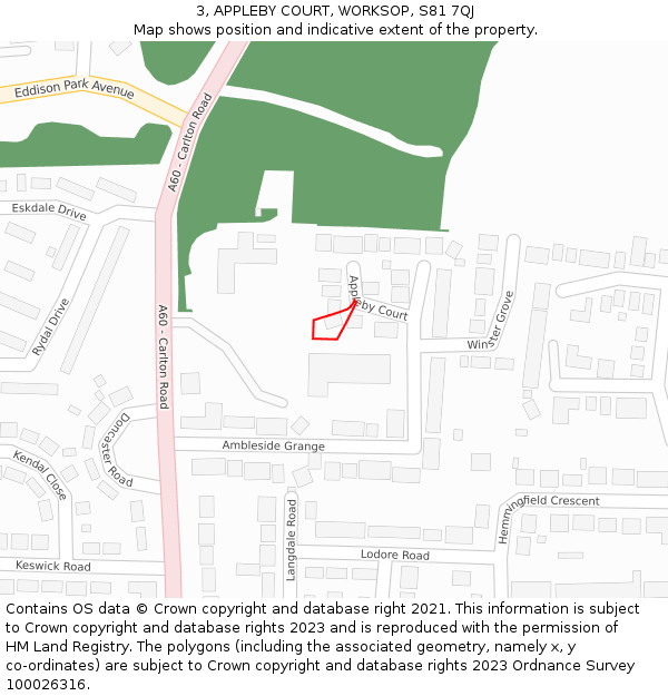 3, APPLEBY COURT, WORKSOP, S81 7QJ: Location map and indicative extent of plot