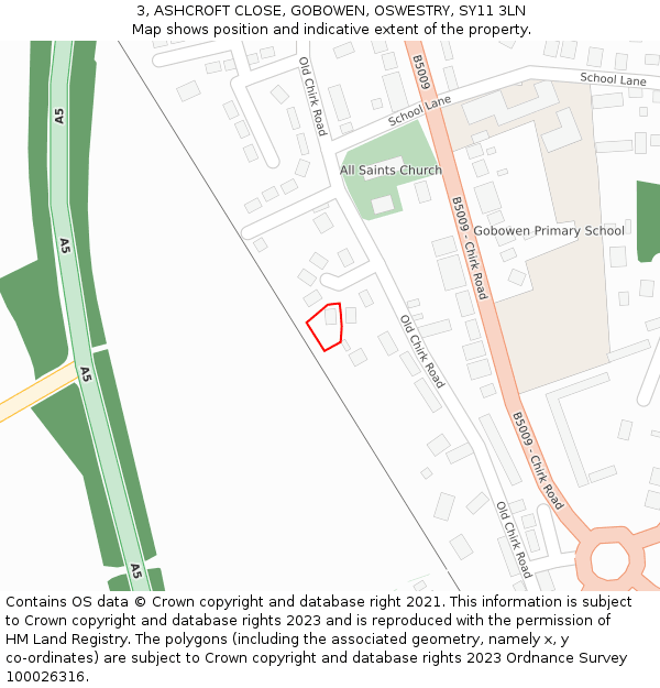 3, ASHCROFT CLOSE, GOBOWEN, OSWESTRY, SY11 3LN: Location map and indicative extent of plot