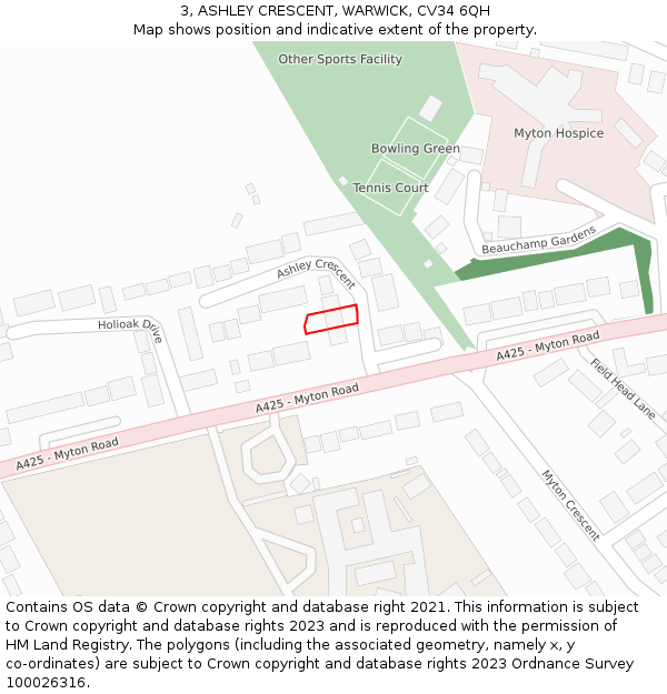 3, ASHLEY CRESCENT, WARWICK, CV34 6QH: Location map and indicative extent of plot